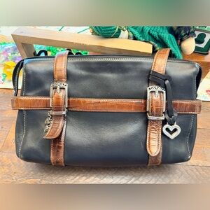 Brighton Black Medium Two Handle Satchel shoulder bag Croco Trim A Classic charm